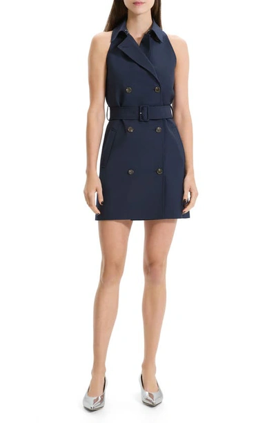 Theory Oxford Sleeveless Stretch Cotton Trench Minidress In Nocturne Navy