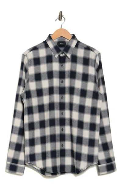 Theory Rammy Flannel Cotton Button-up Shirt In Eclipse/ Plush