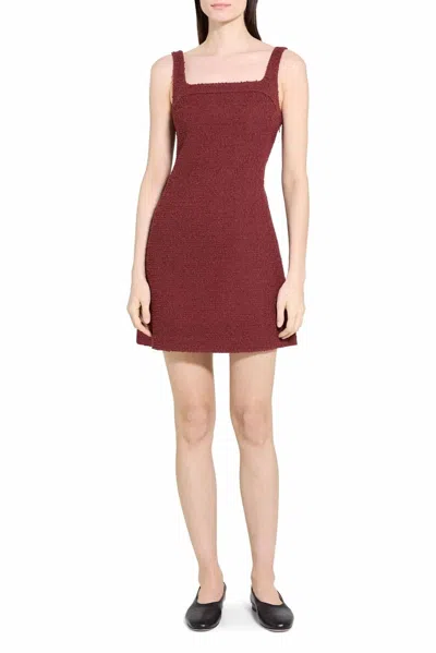 Theory Square Neck Yoke Dress In Burgundy In Red