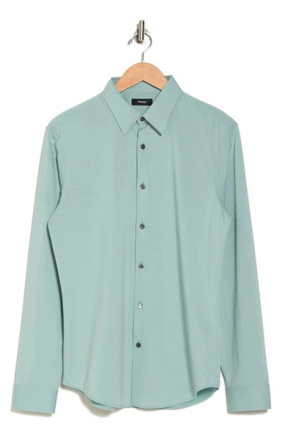 Theory Sylvain Nd Structure Knit Button-up Shirt In Blue Surf