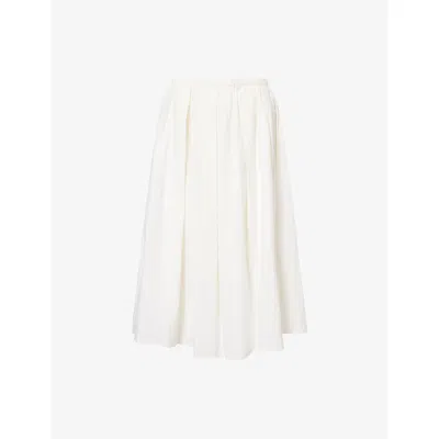 Theory Womens Striped Slip-pocket Cotton Midi Skirt Ivory In Neutral