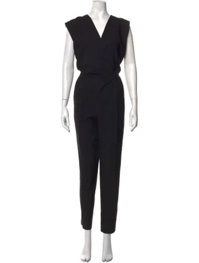 Pre-owned Theory Wool V-neck Jumpsuit In Black