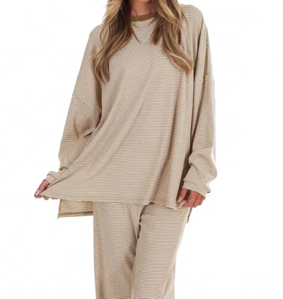 Things Between Easy Afternoon Stripe Oversized Top In Latte In Multi