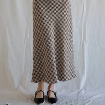 Things Between Troy Midi Skirt In Burgundy, Navy, Green Plaid In Multi