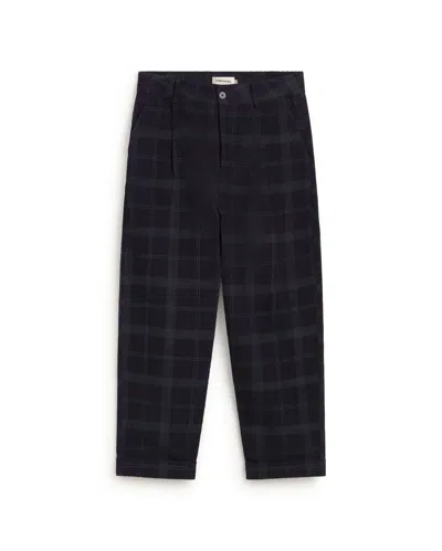 Thinking Mu Men's Blue Friend Checkered Micro-corduroy Carrot Pants In Black