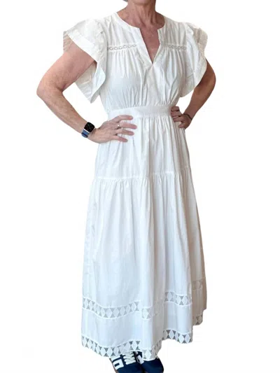 Thml Ruffled Sleeves V-neck Tiered Midi Dress In White