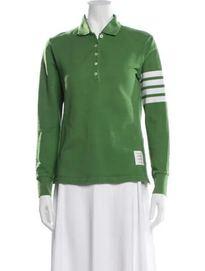Pre-owned Thom Browne 4 Bar Long Sleeve Polo In Green