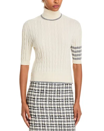 Thom Browne Baby Cable Knit Cashmere Short Sleeve Turtleneck Sweater In Neutral