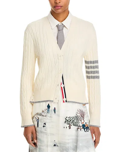 Thom Browne Baby Cable Stitch Cashmere V Neck Cardigan In Neutral