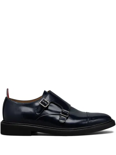 Thom Browne Cap Toe Oxford Double Monkstrap Shoe With Micro-textured Sole In Blue