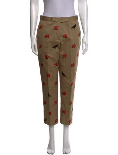Pre-owned Thom Browne Floral Print Straight Leg Pants In Brown