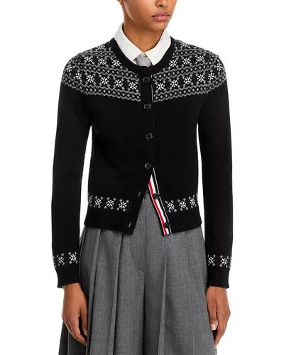 Thom Browne Icelandic Fairisle Jacquard Cashmere Cardigan In Black