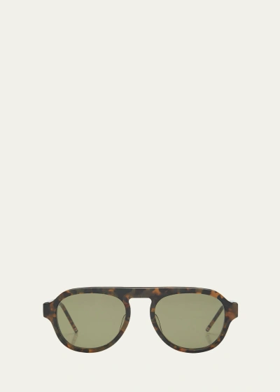 Thom Browne Men's Acetate Oval Sunglasses In Dark Brown