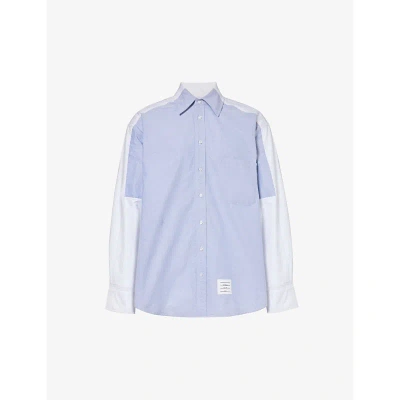 Thom Browne Mens White Brand-patch Striped-tab Oversized Cotton Shirt