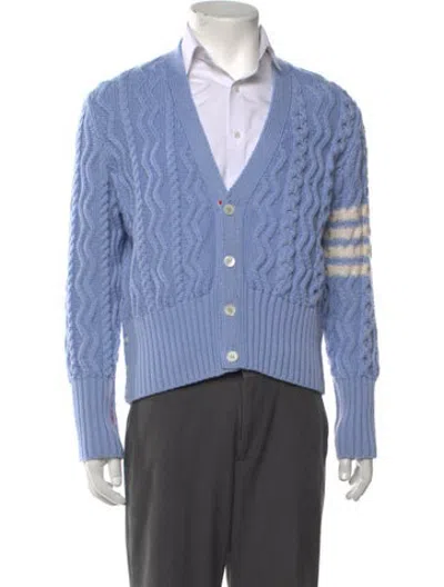 Pre-owned Thom Browne Merino Wool V-neck Cardigan In Blue