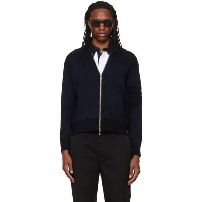 Thom Browne Navy Ottoman Milano Stitch 4-bar Bomber Jacket In Black