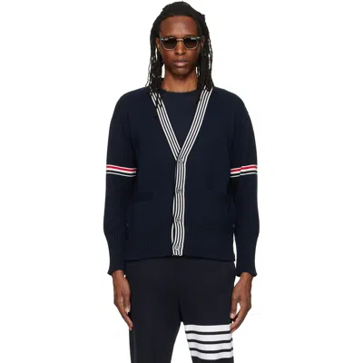 Thom Browne Navy Rwb Armband Lobster Jersey Cardigan In Blue