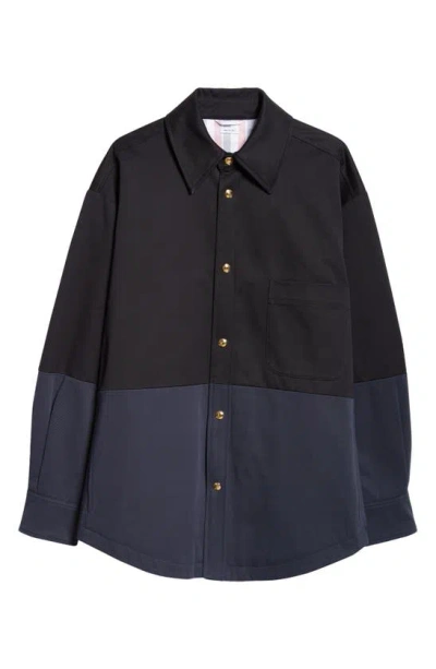 Thom Browne Oversize Colorblock Cotton Shirt Jacket In Navy
