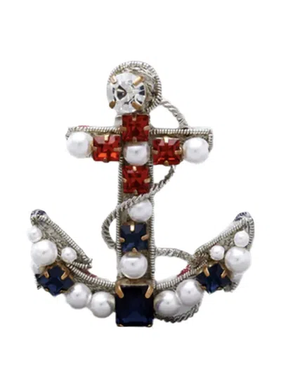 Thom Browne Pearl-embellished Anchor Brooch In Multi