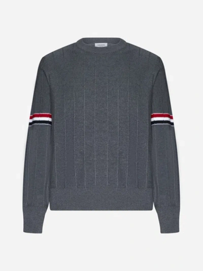 Thom Browne Rib Stitch Wool Sweater In Med Grey