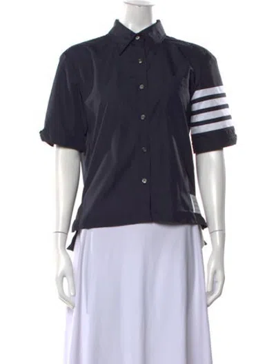 Pre-owned Thom Browne Short Sleeve Button-up Top In Blue
