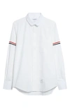 Thom Browne Oxford Grosgrain Long-sleeved Shirt In White