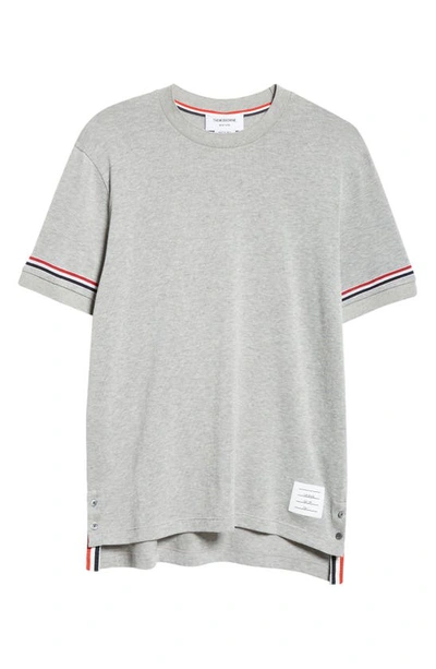 Thom Browne Stripe Sleeve Cotton T-shirt In Medium Grey