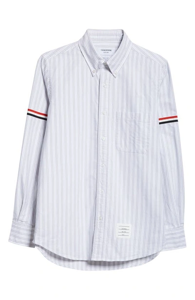 Thom Browne Stripe Straight Fit Button-down Shirt In Medium Grey