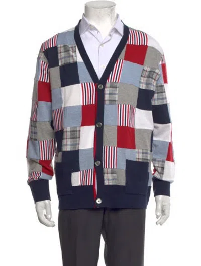 Pre-owned Thom Browne Tricolor Colorblock Pattern Cardigan In Blue