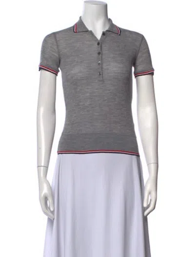Pre-owned Thom Browne Wool Short Sleeve Polo In Grey