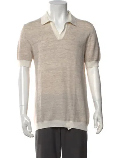 Pre-owned Thom Sweeney V-neck Short Sleeve Polo Sweater In Neutrals