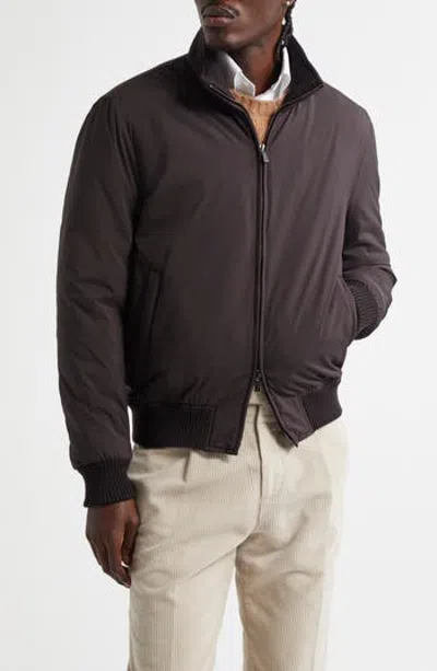 Thom Sweeney Water Resistant Japanese Nylon Bomber Jacket In Brown