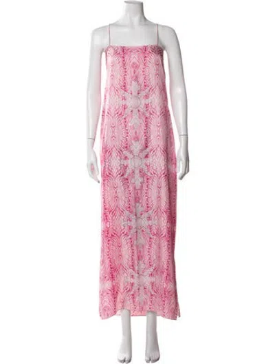 Pre-owned Thomas Wylde Silk Long Dress In Pink/white