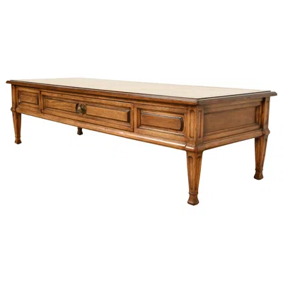 Pre-owned Thomasville French Regency Louis Xvi Carved Pecan Wood Coffee Table, Circa 1960 In Brown
