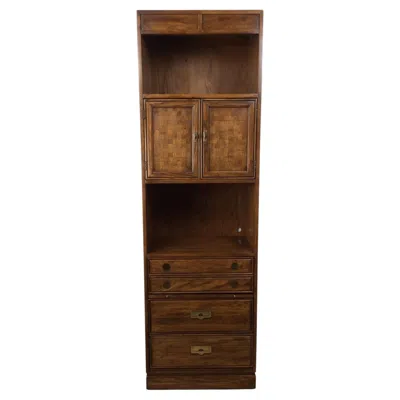 Pre-owned Thomasville Vintage Campaign Style Oak Wall Unit With Brass Hardware In Brown