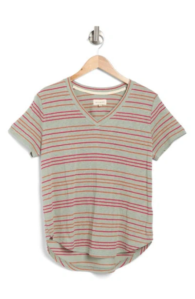 Thread & Supply Delta V-neck T-shirt In Watermelon Stripe