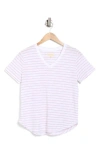 Thread & Supply Delta V-neck T-shirt In White Mauve Stripe