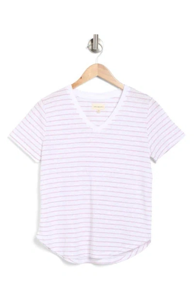 Thread & Supply Delta V-neck T-shirt In White Mauve Stripe