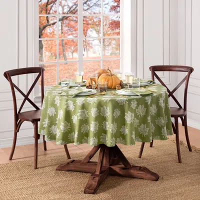 Threadmade Falling Leaves Jacquard Tablecloth In Green