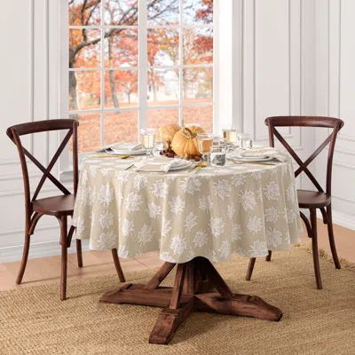 Threadmade Falling Leaves Jacquard Tablecloth In Neutral