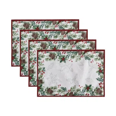 Threadmade Holly Berry Flourish Holiday Fabric Placemat Set Of 4 In Multicolor