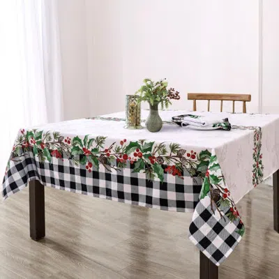 Threadmade Holly Farmhouse Charm Holiday Fabric Tablecloth In Multi