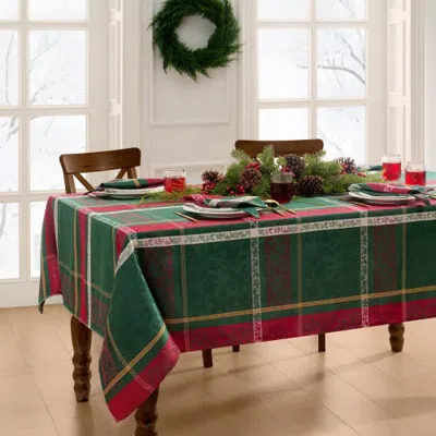 Threadmade Merry And Festive Jacquard Tablecloth In Green