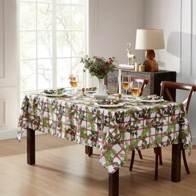 Threadmade Pinecone Plaid Holiday Fabric Tablecloth In Multi