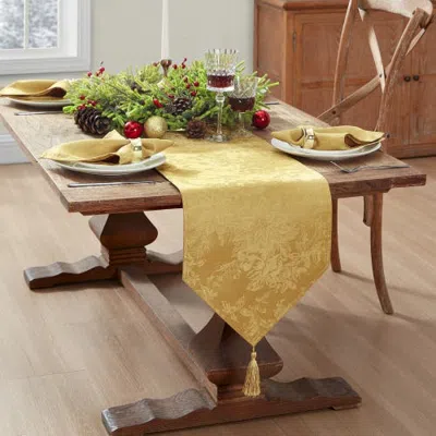 Threadmade Poinsettia Elegance Jacquard Holiday Table Runner In Yellow