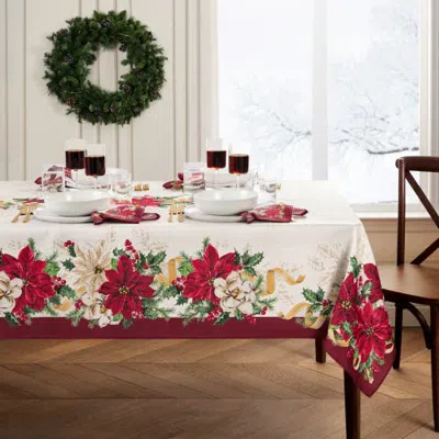 Threadmade Poinsettia Garlands Engineered Tablecloth In Multi