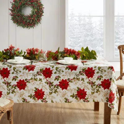 Threadmade Poinsettia Grace Vinyl Tablecloth In Multi