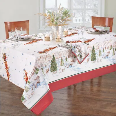 Threadmade Santa's Snowy Sleighride Tablecloth In Multi
