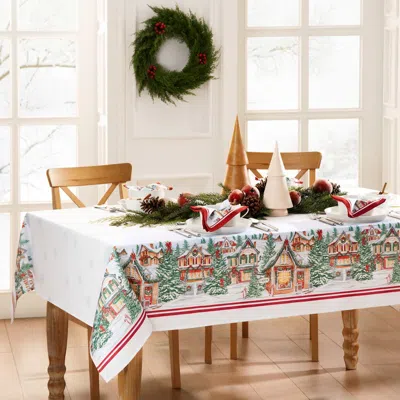Threadmade Storybook Christmas Village Holiday Tablecloth In Multi