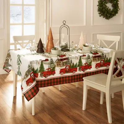 Threadmade Vintage Christmas Tree Farm Holiday Rectangle Tablecloth In Multicolor